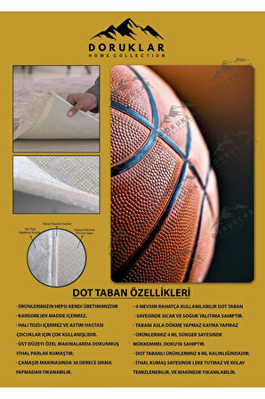 Kaymaz Taban Makinede Yıkanabilir Dijital Baskı Basket Topu Desenli Genç Odası Halısı Dot Taban Halı