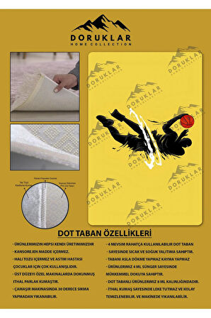 Kaymaz Taban Makinede Yıkanabilir Dijital Baskı Basketbol Desenli Genç Odası Halısı Dot Taban Halı