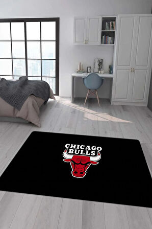 Kaymaz Taban Makinede Yıkanabilir Dijital Baskı Chicago Bulls Desenli Genç Odası Halısı Dot Taban Halı