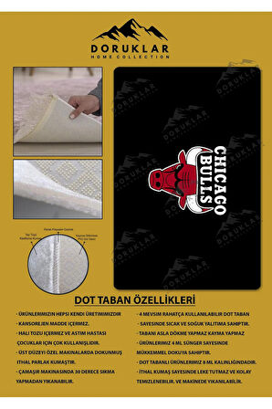 Kaymaz Taban Makinede Yıkanabilir Dijital Baskı Chicago Bulls Desenli Genç Odası Halısı Dot Taban Halı