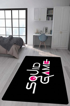 Kaymaz Taban Makinada Yıkanabilir Dijital Baskı Squid Game Desenli Genç Odası Halısı Dot Taban Halı