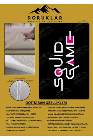Kaymaz Taban Makinada Yıkanabilir Dijital Baskı Squid Game Desenli Genç Odası Halısı Dot Taban Halı