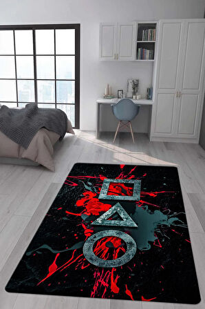 Kaymaz Taban Makinada Yıkanabilir Dijital Baskı Squid Game Desenli Genç Odası Halısı Dot Taban Halı