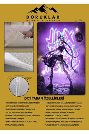 Kaymaz Taban Makinede Yıkanabilir Dijital Baskı Arcane Jinx Desenli Genç Odası Halısı Dot Taban Halı