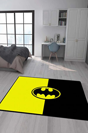 Kaymaz Taban Makinada Yıkanabilir Dijital Baskı Batman Desenli Genç Odası ve Çocuk Odası Halısı Dot Taban Halı