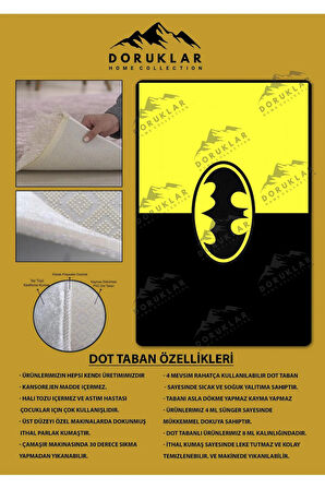 Kaymaz Taban Makinada Yıkanabilir Dijital Baskı Batman Desenli Genç Odası ve Çocuk Odası Halısı Dot Taban Halı