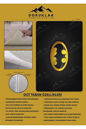 Kaymaz Taban Makinede Yıkanabilir Dijital Baskı Batman Desenli Genç Odası Ve Çocuk Odası Halısı Dot Taban Halı