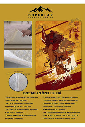 Kaymaz Taban Makinede Yıkanabilir Dijital Baskı Harry Potter Desenli Genç Odası Ve Çocuk Odası Halısı Dot Taban Halı