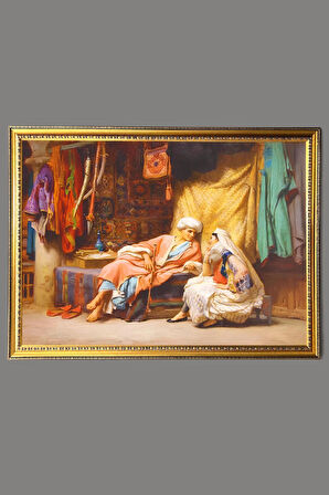 Dekoratif Modern Gold Çerçeveli Oryantalist Osmanlı Desenli Duvar Tablosu 50x70 CM
