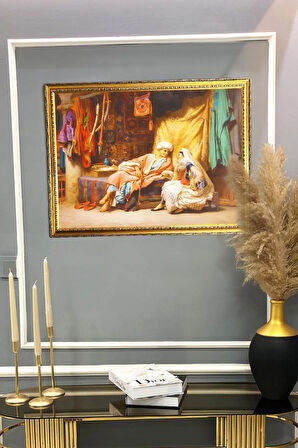 Dekoratif Modern Gold Çerçeveli Oryantalist Osmanlı Desenli Duvar Tablosu 50x70 CM