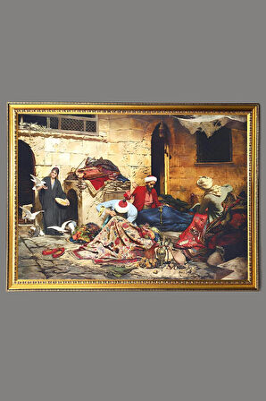 Dekoratif Modern Gold Çerçeveli Oryantalist Osmanlı Desenli Duvar Tablosu 50x70 CM