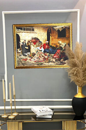 Dekoratif Modern Gold Çerçeveli Oryantalist Osmanlı Desenli Duvar Tablosu 50x70 CM