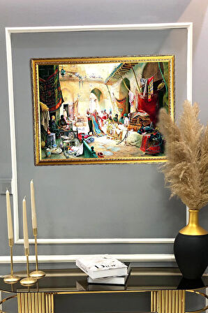 Dekoratif Modern Gold Çerçeveli Oryantalist Osmanlı Desenli Duvar Tablosu 50x70 CM