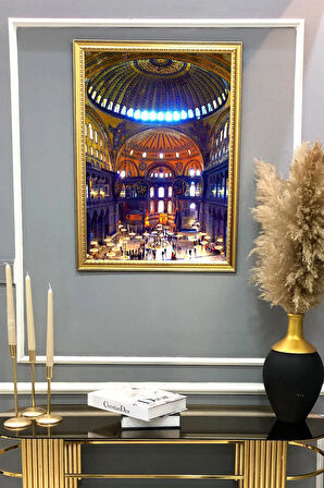 Dekoratif Modern Gold Çerçeveli Oryantalist Osmanlı Desenli Duvar Tablosu 50x70 CM