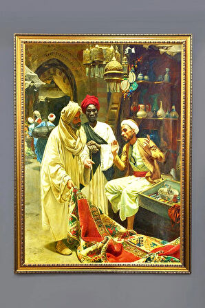 Dekoratif Modern Gold Çerçeveli Oryantalist Osmanlı Desenli Duvar Tablosu 50x70 CM