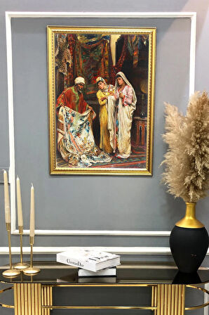 Dekoratif Modern Gold Çerçeveli Oryantalist Osmanlı Desenli Duvar Tablosu 50x70 CM
