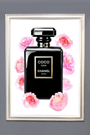 Dekoratif Modern Çerçeveli Coco Parfüm Desenli Duvar Tablosu 50x70 CM