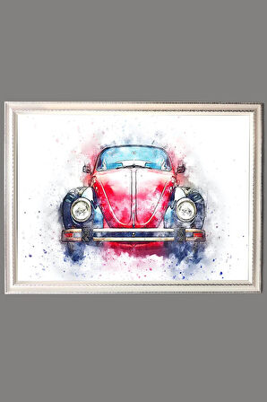 Dekoratif Modern Çerçeveli Vosvos Araba Desenli Duvar Tablosu 50x70 CM