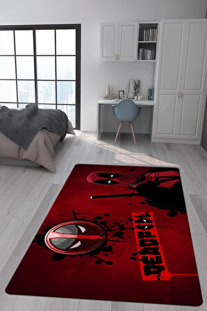 Kaymaz Taban Makinede Yıkanabilir Dijital Baskı Deadpool Desenli Genç Odası Ve Çocuk Odası Halısı Dot Taban Halı