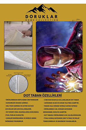 Kaymaz Taban Makinede Yıkanabilir Dijital Baskı İron Man Desenli Genç Odası Ve Çocuk Odası Halısı Dot Taban Halı