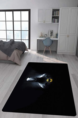 Kaymaz Taban Makinede Yıkanabilir Dijital Baskı Batman Desenli Genç Odası Ve Çocuk Odası Halısı Dot Taban Halı