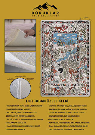 Kaymaz Taban Makinada Yıkanabilir Dijital Baskı Dekoratif Modern Desenli Nida Serisi Dot Taban Halı ND013