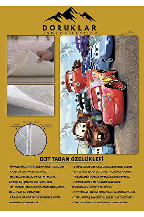 Kaymaz Taban Makinede Yıkanabilir Dijital Baskı Şimşek Mcqueen Cars Desenli Genç Odası Ve Çocuk Odası Halısı Dot Taban Halı