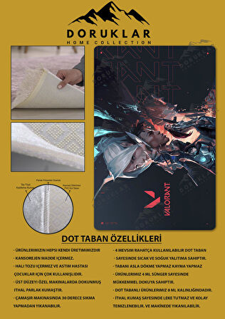 Kaymaz Taban Makinede Yıkanabilir Dijital Baskı Valorant Desenli Genç Odası Ve Çocuk Odası Halısı Dot Taban Halı