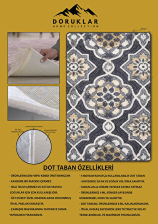 Kaymaz Taban Yıkanabilir Dijital Baskı Dekoratif Modern Desenli Alfa Serisi Dot Taban Halı ALF05
