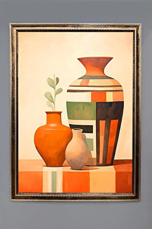 Dekoratif Modern Desenli Çerçeveli Tablo Duvar Tablosu 50x70cm