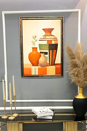 Dekoratif Modern Desenli Çerçeveli Tablo Duvar Tablosu 50x70cm