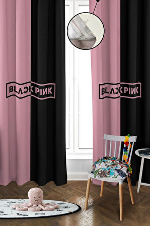 Dijital Baskı Yıkanabilir Blackpink Desenli 2 Kanat Bebek ve Çocuk Odası Fon Perdesi