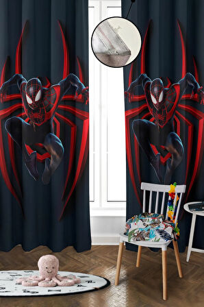 Dijital Baskı Yıkanabilir Spiderman Desenli 2 Kanat Bebek ve Çocuk Odası Fon Perdesi