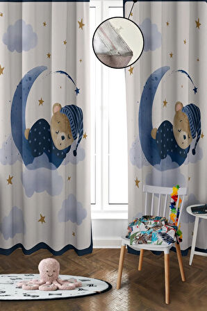 Dijital Baskı Yıkanabilir Ayıcık Desenli 2 Kanat Bebek ve Çocuk Odası Fon Perdesi