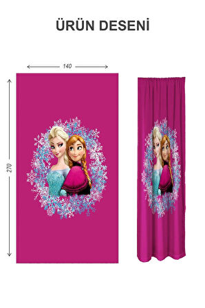 Dijital Baskı Yıkanabilir Elsa Desenli 2 Kanat Bebek ve Çocuk Odası Fon Perdesi