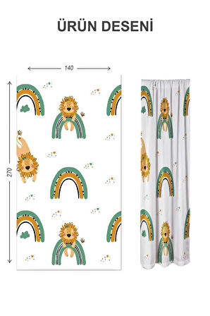 Dijital Baskı Yıkanabilir Gökkuşağı Desenli 2 Kanat Bebek ve Çocuk Odası Fon Perdesi