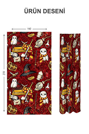 Dijital Baskı Yıkanabilir Harry Potter Desenli 2 Kanat Bebek ve Çocuk Odası Fon Perdesi