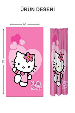 Dijital Baskı Yıkanabilir Hello Kitty Desenli 2 Kanat Bebek ve Çocuk Odası Fon Perdesi