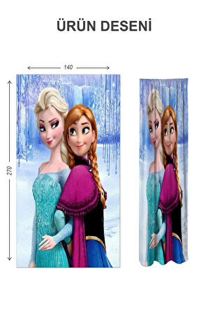 Dijital Baskı Yıkanabilir Elsa Desenli 2 Kanat Bebek ve Çocuk Odası Fon Perdesi