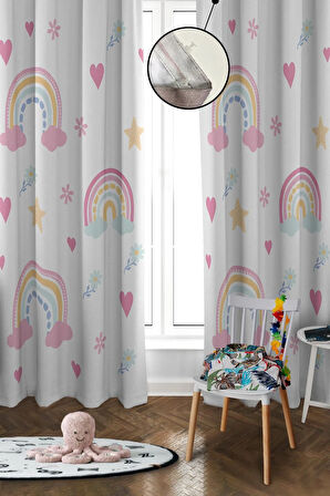 Dijital Baskı Yıkanabilir Gökkuşağı Desenli 2 Kanat Bebek ve Çocuk Odası Fon Perdesi