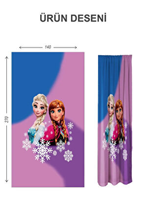 Dijital Baskı Yıkanabilir Elsa Desenli 2 Kanat Bebek ve Çocuk Odası Fon Perdesi