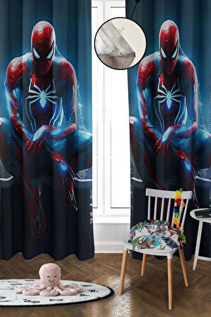 Dijital Baskı Yıkanabilir Spiderman Desenli 2 Kanat Bebek ve Çocuk Odası Fon Perdesi