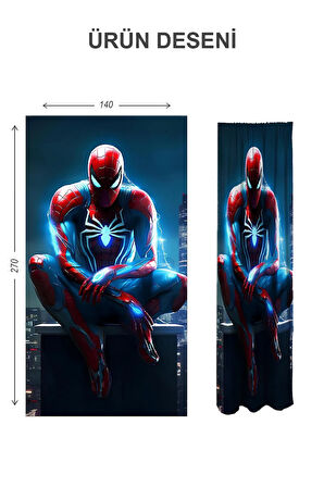 Dijital Baskı Yıkanabilir Spiderman Desenli 2 Kanat Bebek ve Çocuk Odası Fon Perdesi