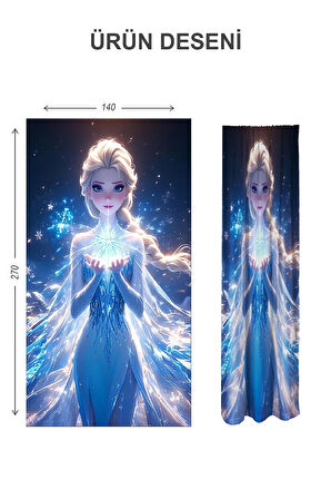 Dijital Baskı Yıkanabilir Elsa Desenli 2 Kanat Bebek ve Çocuk Odası Fon Perdesi