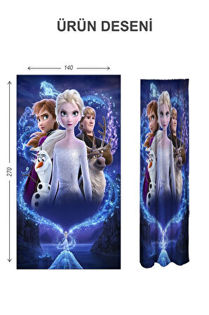 Dijital Baskı Yıkanabilir Elsa Desenli 2 Kanat Bebek ve Çocuk Odası Fon Perdesi