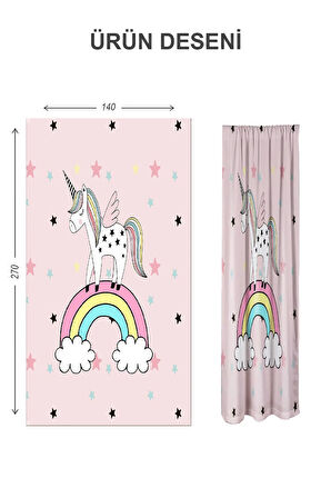 Dijital Baskı Yıkanabilir Unicorn Desenli 2 Kanat Bebek ve Çocuk Odası Fon Perdesi