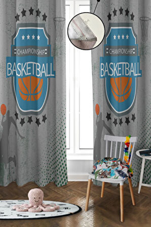 Dijital Baskı Yıkanabilir Basketbol Desenli 2 Kanat Bebek ve Çocuk Odası Fon Perdesi