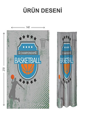 Dijital Baskı Yıkanabilir Basketbol Desenli 2 Kanat Bebek ve Çocuk Odası Fon Perdesi