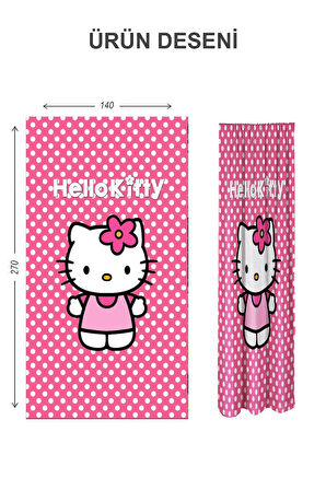 Dijital Baskı Yıkanabilir Hello Kitty Desenli 2 Kanat Bebek ve Çocuk Odası Fon Perdesi