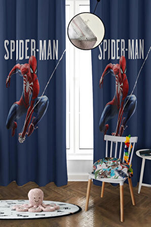 Dijital Baskı Yıkanabilir Spiderman Desenli 2 Kanat Bebek ve Çocuk Odası Fon Perdesi